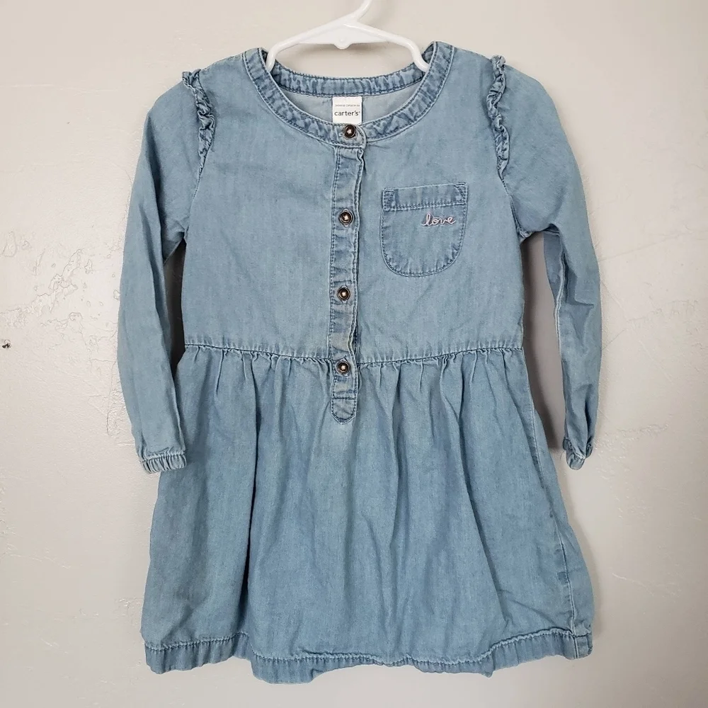 Carter's Toddler Girl 2T Chambray Denim Blue Long Sleeve Dress LOVE